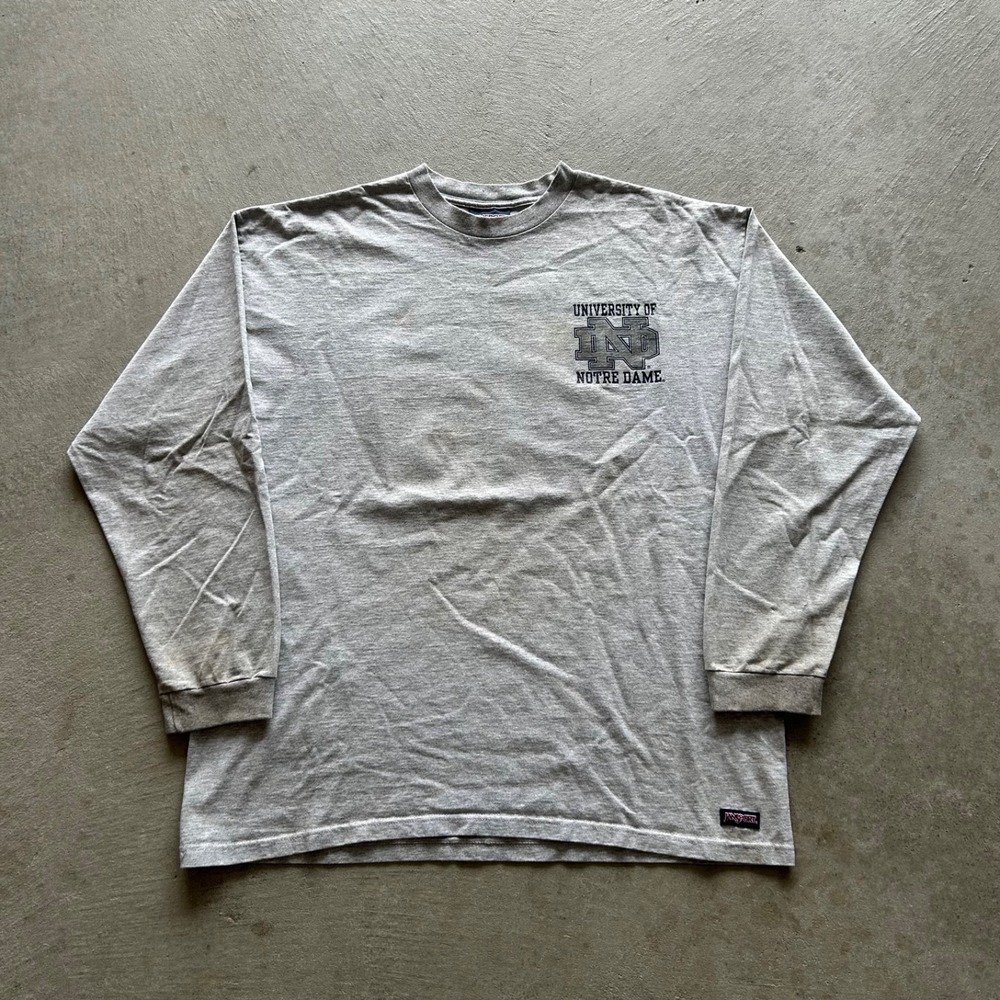 Vintage 90s JanSport Notre Dame Long Sleeve Shirt Size XL Gray University Irish
